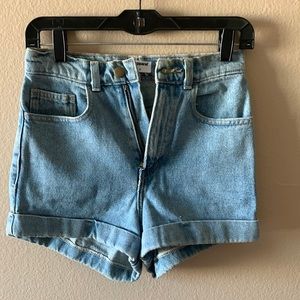 American Apparel light blue demin high waist shorts